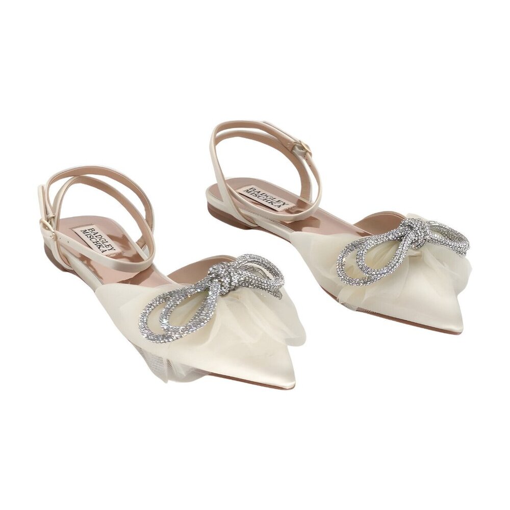 Badgley Mischka Cream Flats with Silver Bow